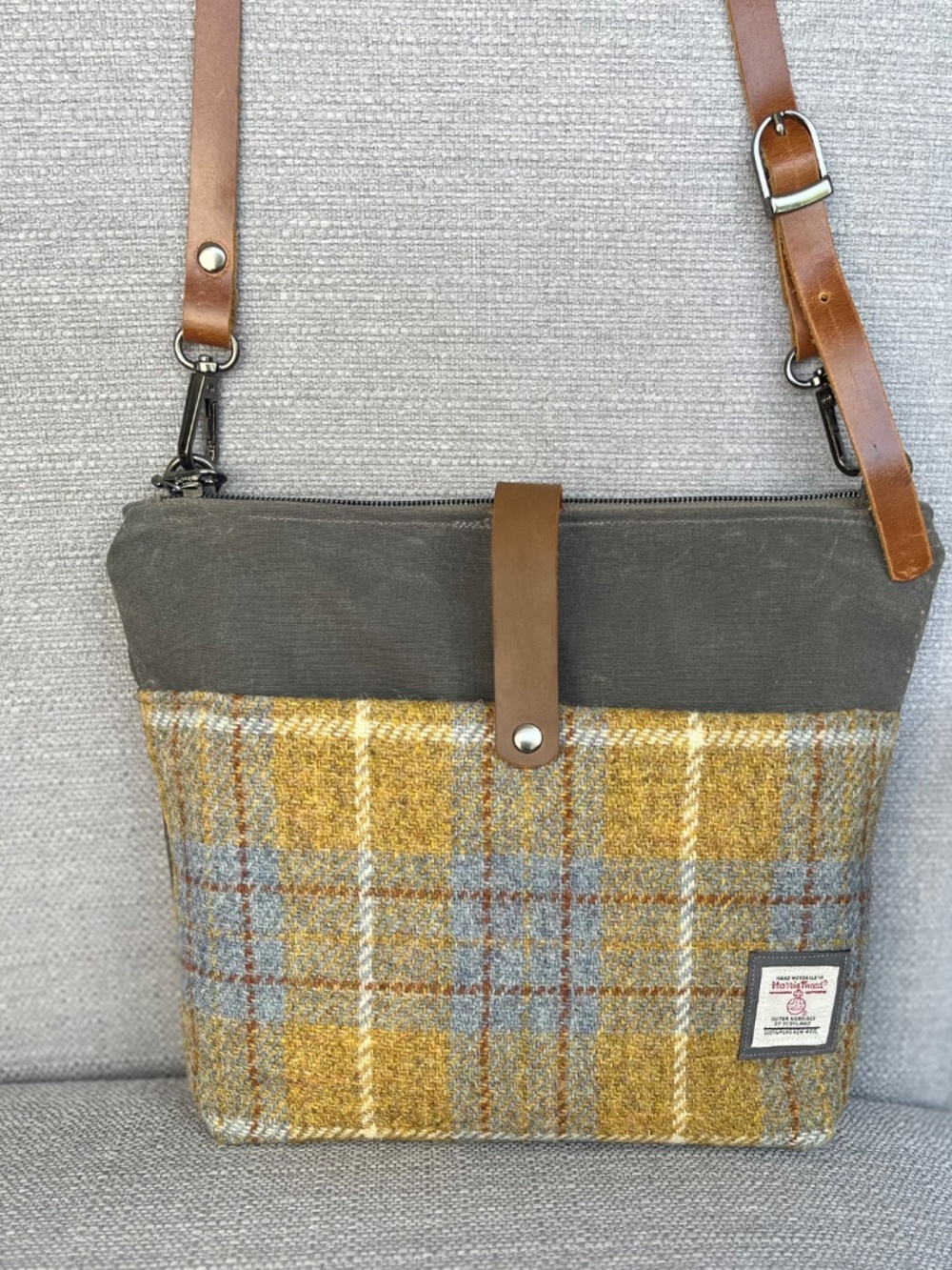 Harris Tweed crossbody bag: mustard yellow tartan
